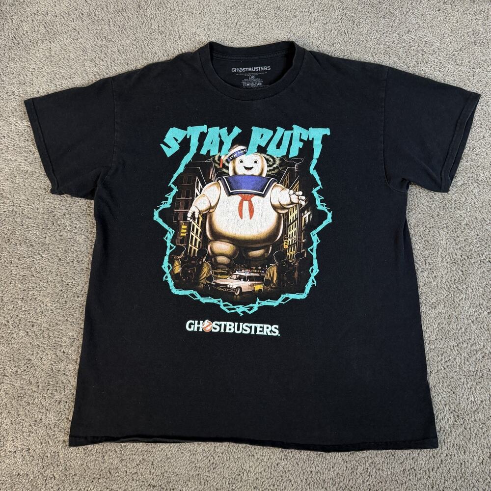 Ghostbusters Shirt Mens L Black Stay Puft Marshmallow Man Graphic Crew Neck